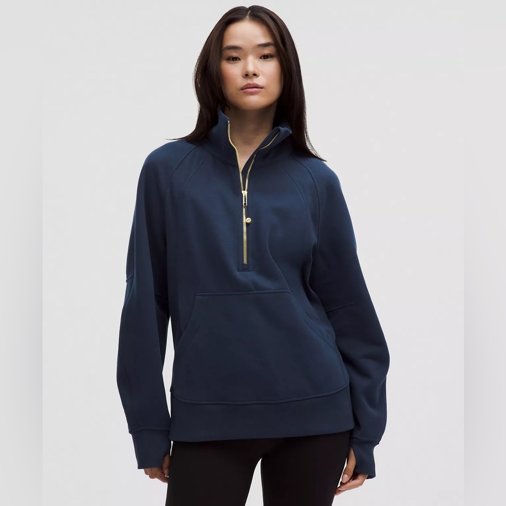 LuluLemon Scuba Oversized Funnel-Neck Half Zip in Club Blue/Gold